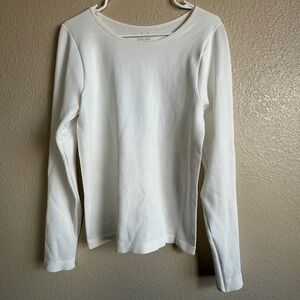 Derek Heart Ribbed Long Sleeve Top White Basic Layering Essential Medium-Large‎